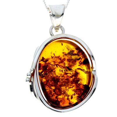 Pendentif unique exclusif en argent sterling 925 et véritable ambre de la Baltique Cognac - PD2348