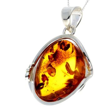 Pendentif unique exclusif en argent sterling 925 et véritable ambre de la Baltique Cognac - PD2346 2