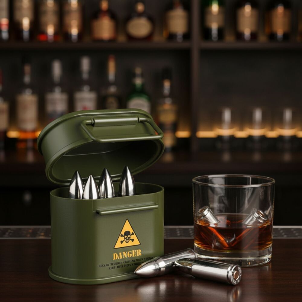 Bar Originale Bullet Ice Cubes dans Ammo Case Argent Lot de 6