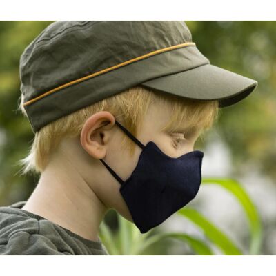 Mascarilla facial en 3 capas para niños, orgánica, azul, 5-10 años, reutilizable, con pinza nasal