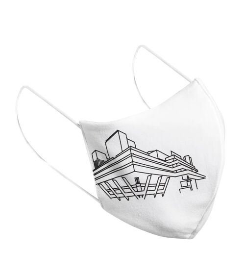 Face mask in 3 layers for adults, National Theater, white, reusable, w/ nose clip