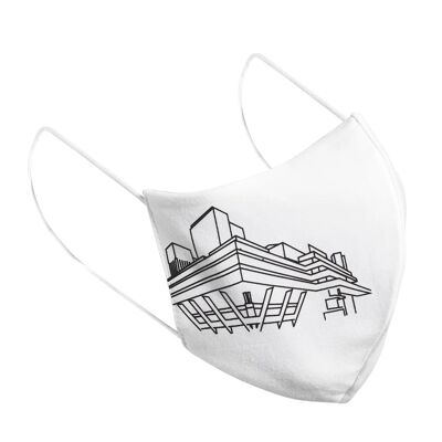 Face mask in 3 layers for adults, National Theater, white, reusable, w/ nose clip