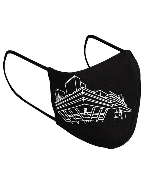 Face mask in 3 layers for adults, National Theater, black, reusable, w/ nose clip