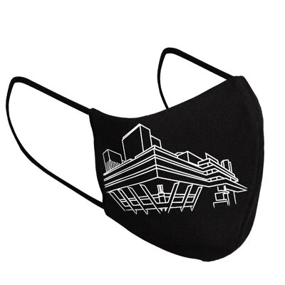 Face mask in 3 layers for adults, National Theater, black, reusable, w/ nose clip