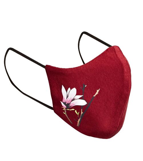 Face mask in 3 layers for children, magnolia, burgundy, 5-10 years, reusable, with nose clip