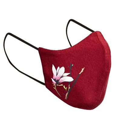 Maschera viso in 3 strati per bambini, magnolia, bordeaux, 5-10 anni, riutilizzabile, con stringinaso