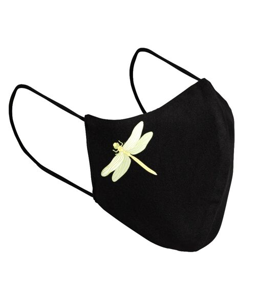 Face mask in 3 layers for children, dragonfly, black, 5-10 years