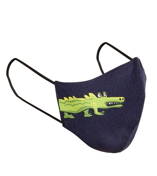 Face mask in 3 layers for children, crocodile, blue, 5-10 years, with nose clip