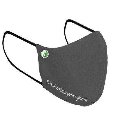 Face mask in 3 layers for adults, organic, grey, #MakeRecyclingReal, recyclable, with nose clip