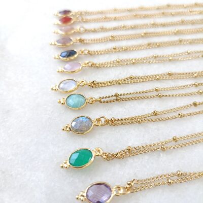 5 fine stone necklaces, ball chain in fine golden steel