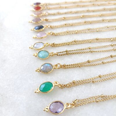 5 fine stone necklaces, ball chain in fine golden steel