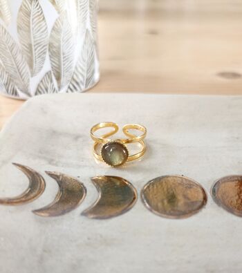 Bagues ajourée dorée à l'or fin 14 carats, cabochon en pierre fine lapis lazuli 5