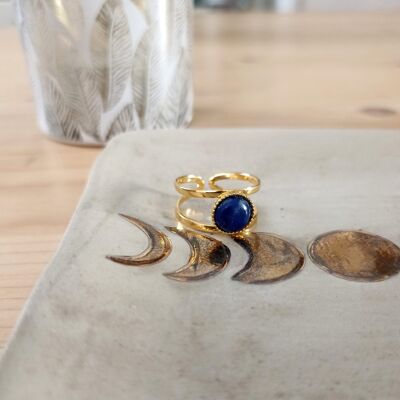 Openwork rings gilded with 14-carat fine gold, cabochon in fine lapis lazuli stone
