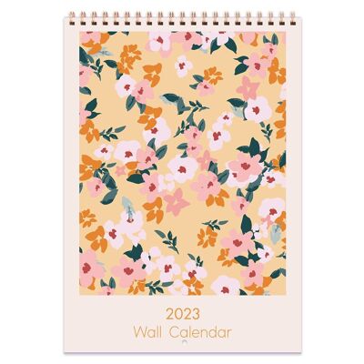 Wandkalender 2023, A4, Vintage-Orange, Blumenmuster