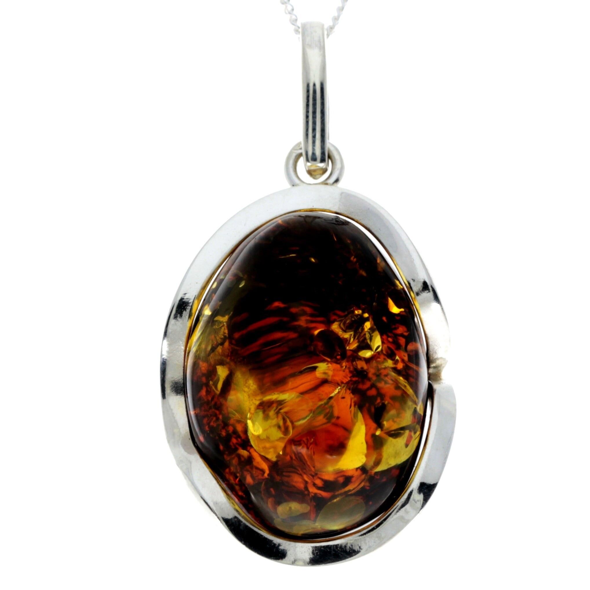 Exklusiver einzigartiger Anhänger aus 925er Sterlingsilber und echtem grünen baltischen Bernstein - PD2333