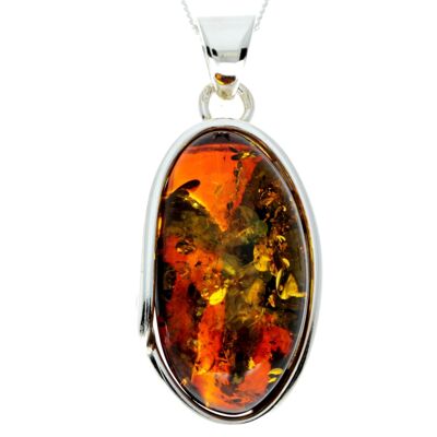 925 Sterling Silver & Genuine Green Baltic Amber Exlusive Unique Pendant - PD2334