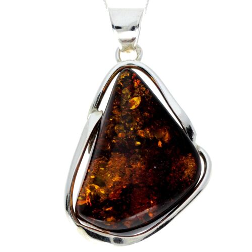 925 Sterling Silver & Genuine Green Baltic Amber Exlusive Unique Pendant - PD2332