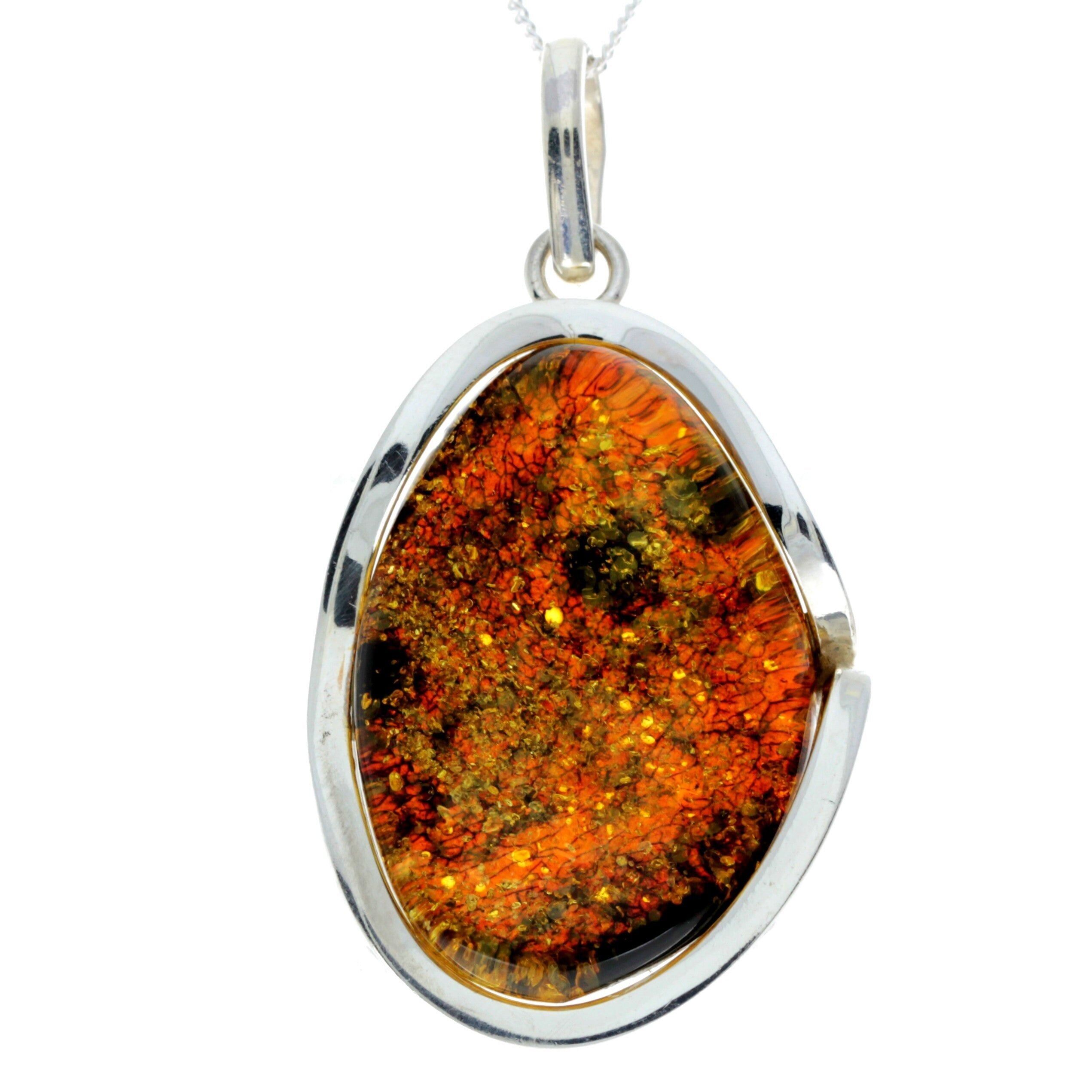 Exklusiver einzigartiger Anhänger aus 925er Sterlingsilber und echtem grünen baltischen Bernstein - PD2331