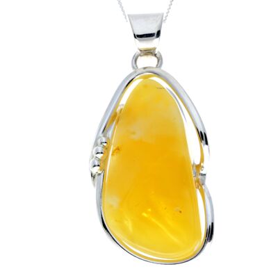 Ciondolo esclusivo esclusivo in argento sterling 925 e ambra baltica al limone genuino - PD2329