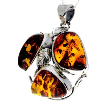 Pendentif unique exclusif en argent sterling 925 et véritable ambre de la Baltique Cognac - PD2327 2