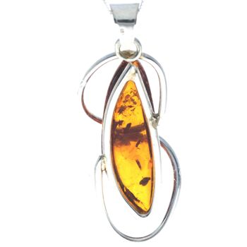 Pendentif unique exclusif en argent sterling 925 et véritable ambre de la Baltique Cognac - PD2325 3