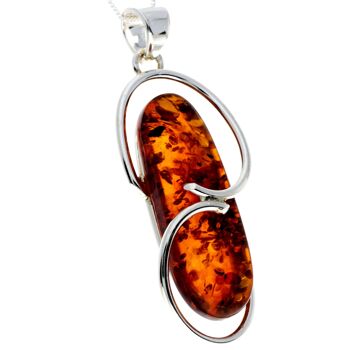 Pendentif unique exclusif en argent sterling 925 et véritable ambre de la Baltique Cognac - PD2324 4