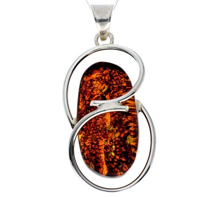 925 Sterling Silver & Genuine Green Baltic Amber Exlusive Unique Pendant - PD2323