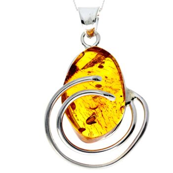 Pendentif unique exclusif en argent sterling 925 et véritable ambre de la Baltique Cognac - PD2321 1