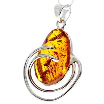 Pendentif unique exclusif en argent sterling 925 et véritable ambre de la Baltique Cognac - PD2321 2