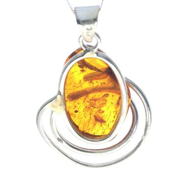 Pendentif unique exclusif en argent sterling 925 et véritable ambre de la Baltique Cognac - PD2321 3