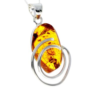 Pendentif unique exclusif en argent sterling 925 et véritable ambre de la Baltique Cognac - PD2321 4