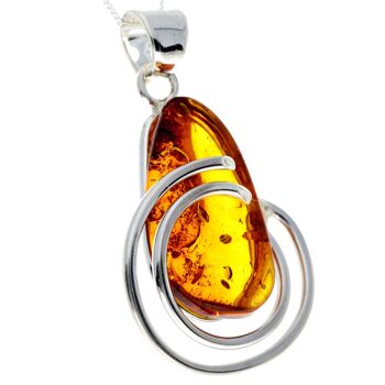 Pendentif unique exclusif en argent sterling 925 et véritable ambre de la Baltique Cognac - PD2320 4