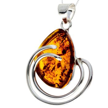 Pendentif unique exclusif en argent sterling 925 et véritable ambre de la Baltique Cognac - PD2319 2