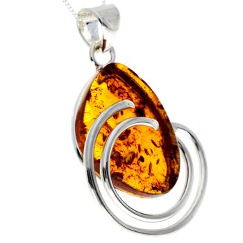 Pendentif unique exclusif en argent sterling 925 et véritable ambre de la Baltique Cognac - PD2319 4