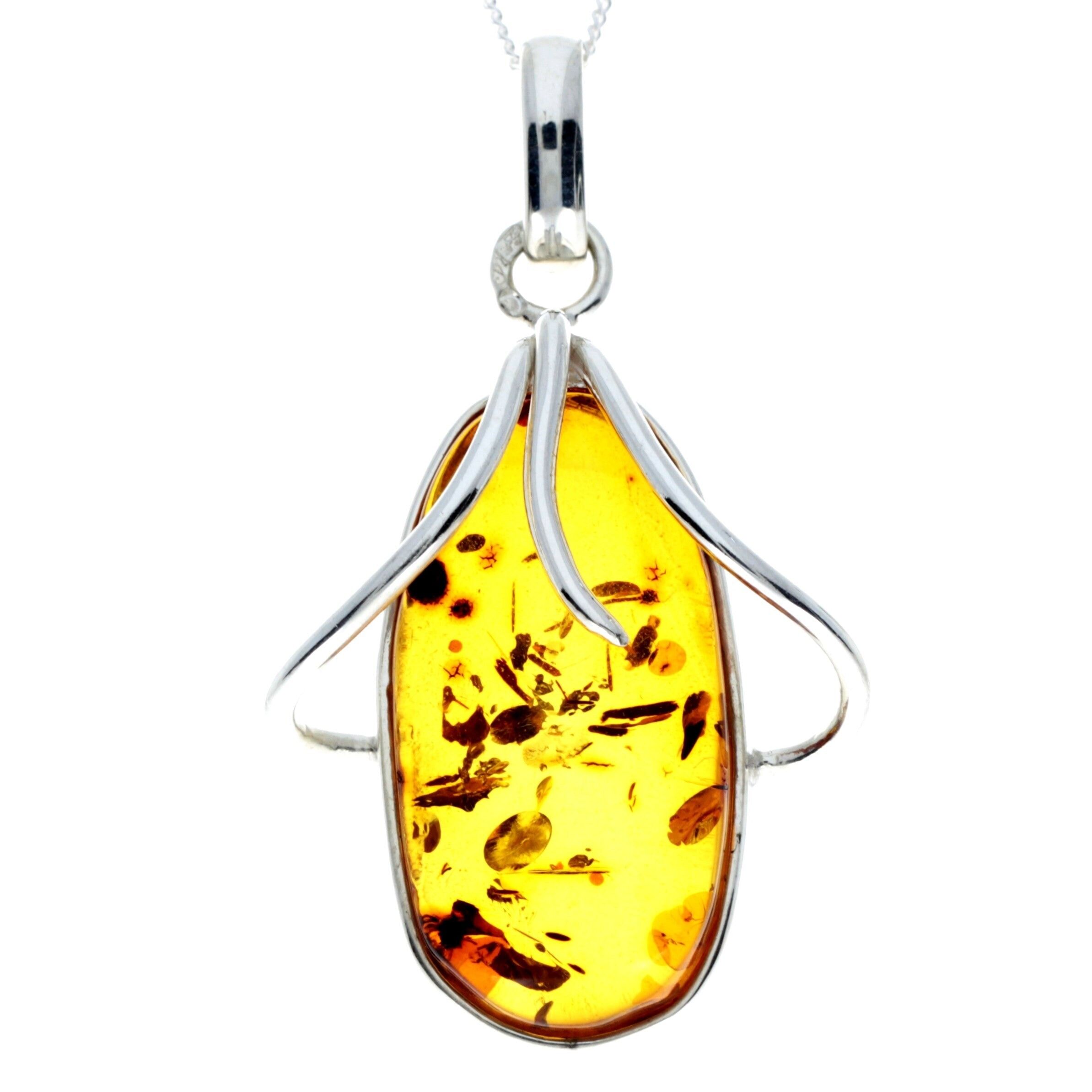 Exklusiver einzigartiger Anhänger aus 925er Sterlingsilber und echtem baltischen Bernstein in Cognac – PD2312