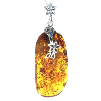 Pendentif unique exclusif en argent sterling 925 et véritable ambre de la Baltique Cognac - PD2297 4