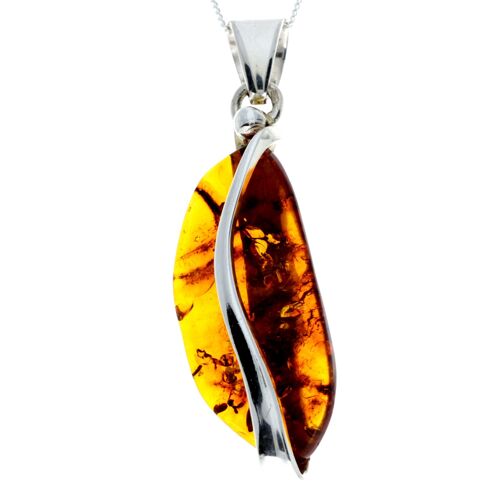 925 Sterling Silver & Genuine Cognac Baltic Amber Exlusive Unique Pendant - PD2293