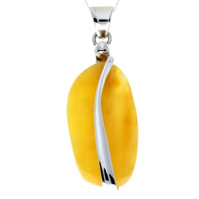 Pendentif unique exclusif en argent sterling 925 et ambre de la Baltique au citron véritable - PD2291