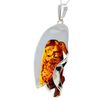 Pendentif unique exclusif en argent sterling 925 et véritable ambre de la Baltique Cognac - PD2290 3