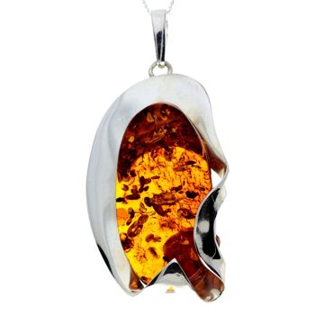 Pendentif unique exclusif en argent sterling 925 et véritable ambre de la Baltique Cognac - PD2288 1