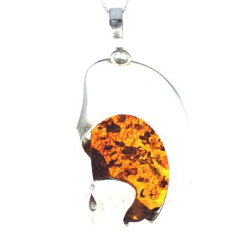 Pendentif unique exclusif en argent sterling 925 et véritable ambre de la Baltique Cognac - PD2288 4