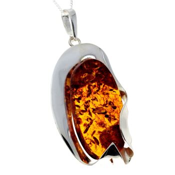 Pendentif unique exclusif en argent sterling 925 et véritable ambre de la Baltique Cognac - PD2288 5