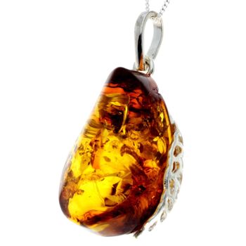 Pendentif unique exclusif en argent sterling 925 et véritable ambre de la Baltique Cognac - PD2287 2