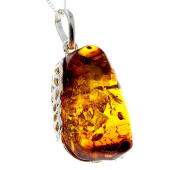 Pendentif unique exclusif en argent sterling 925 et véritable ambre de la Baltique Cognac - PD2287 4