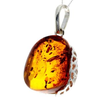 Pendentif unique exclusif en argent sterling 925 et véritable ambre de la Baltique Cognac - PD2284 2