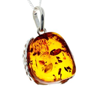 Pendentif unique exclusif en argent sterling 925 et véritable ambre de la Baltique Cognac - PD2284 4