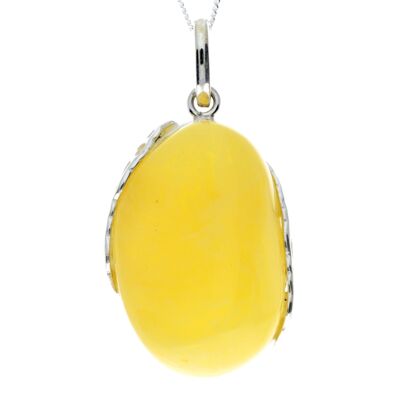 925 Sterling Silver & Genuine Lemon Baltic Amber Exlusive Unique Pendant - PD2279