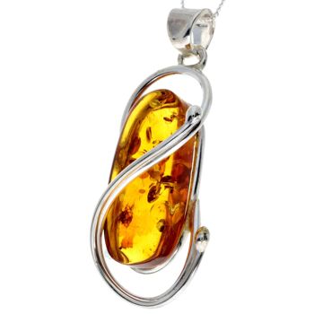 Pendentif unique exclusif en argent sterling 925 et véritable ambre de la Baltique Cognac - PD2275 2