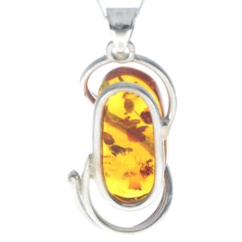 Pendentif unique exclusif en argent sterling 925 et véritable ambre de la Baltique Cognac - PD2275 3