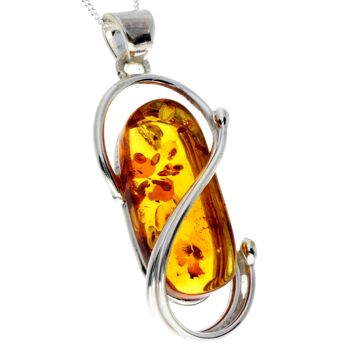 Pendentif unique exclusif en argent sterling 925 et véritable ambre de la Baltique Cognac - PD2275 4